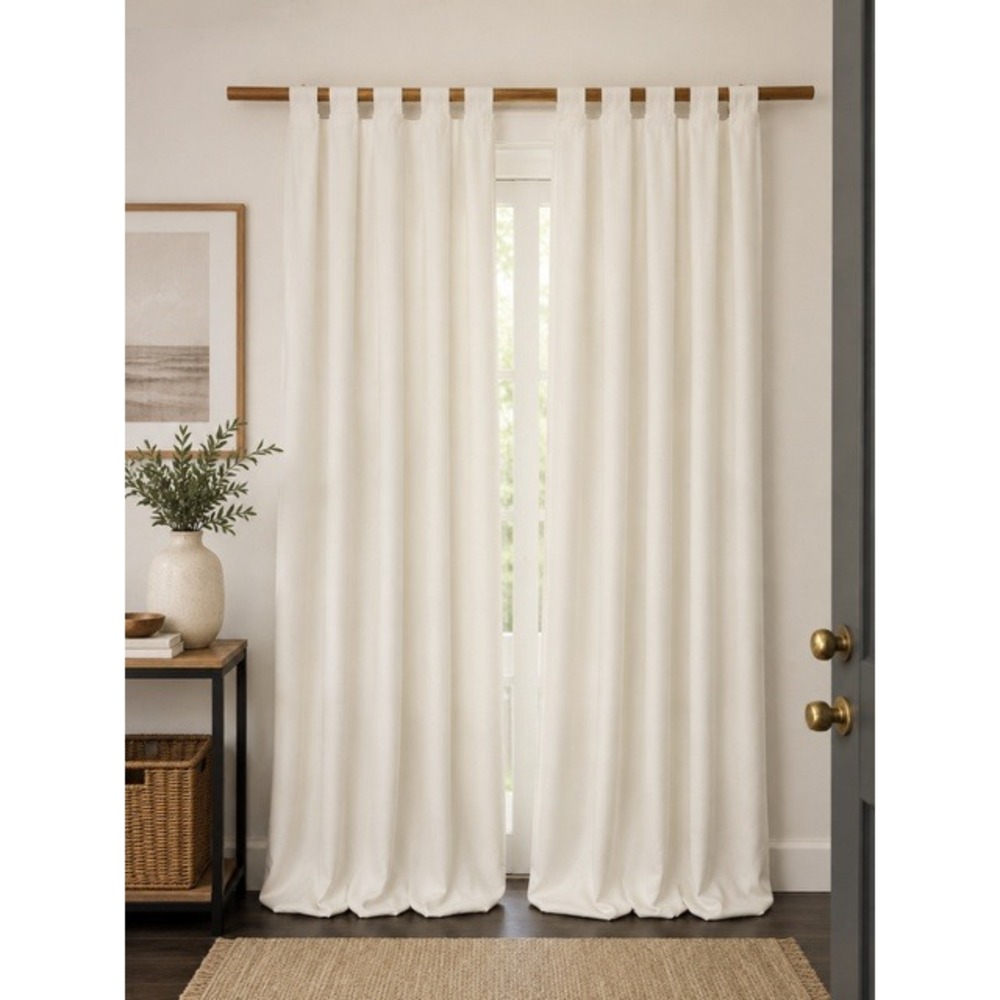 Restoration Hardware White 100% Cotton Twill Curtain Panels 49x84 Set of 2